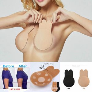 Femmes soutiens-gorge lapin oreille levage mamelon Patch auto-adhésif Silicone sans bretelles Invisible soutiens-gorge réutilisable collant soutiens-gorge coussinets