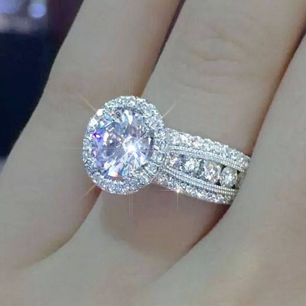 Mujeres nupcial dedo declaración promesa anillo joyería CZ compromiso lujo boda anillo 925 chapado