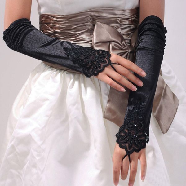 Gants de mariée longs gants broderie sans doigt paillettes de dentelle paillettes de couleur solide