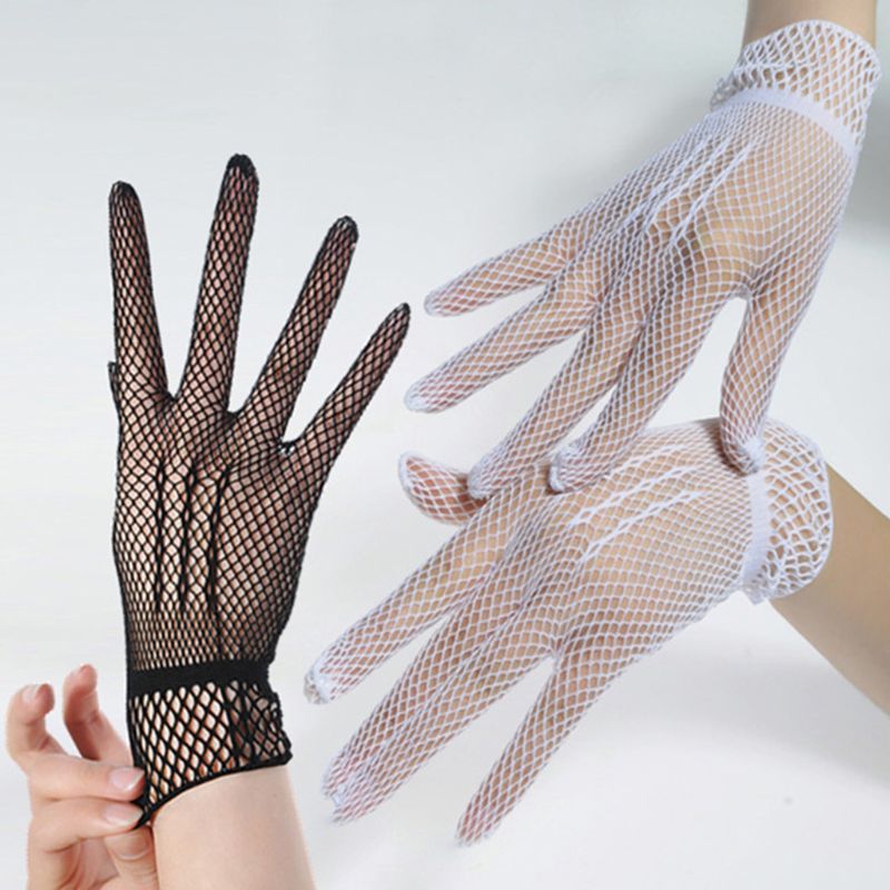 Femmes de mariée Sexy évider résille gants à doigts complets longueur de poignet élastique couleur unie mitaines de protection solaire fête de mariage CL0355