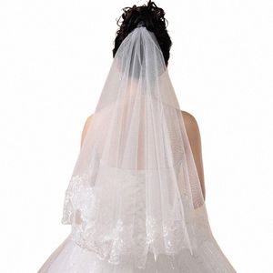 Femmes Bridal Short Wedding Veil White One Laceer Lace Fr Edge Appliques R0CP #