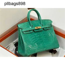 Mujeres Brits Bag Bags Genuine Leather 7a Handswen High Gloss Crocodile Cera de cera hilo Emperador Verde 25 Womensaf6a
