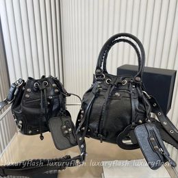 Sac seau pour femmes, sacs à bandoulière de styliste pour moto, sac à main à épaule avec fermeture à cordon, fourre-tout miroir