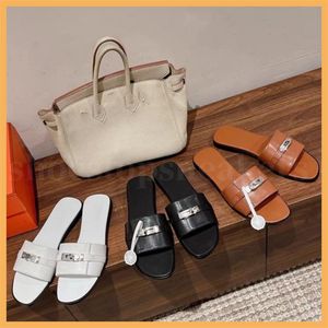 Mujer Hebilla Zapatilla Diapositivas Zapatillas Diseñador Playa Clásico Sandalia plana Lujo Verano Señora Cuero Chanclas Moda Hombres Mujeres Sandalia con hebilla Unisex