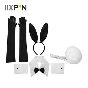 Femmes lapin accessoire ensemble lapin oreille collier noeud papillon poignets queue longs gants pour Halloween Noël Cosplay Party Costume Props 240320