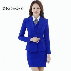 Les hommes d'affaires de la mode Fashion Blue Ladies Blazers Vestes Ensembles avec jupe et blaser coat uniforme Designs Styles Office Office Office 240524
