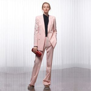 Trajes de negocios para mujer, uniforme de oficina rosa con doble botonadura para mujer, traje de pantalón Formal para mujer, conjunto de 2 piezas
