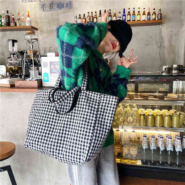 Femmes toile sacs motif écossais Vintage Plaid femme grande capacité grand fourre-tout sac à main dames décontracté Double face sac à bandoulière 220511