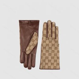 Guantes de lona para mujer Diseñador Guante de cuero de invierno Pantalla táctil de felpa Jumbo G Cálido con aislamiento Piel de oveja Punta del dedo Cinco dedos Guantes Accesorios de vellón