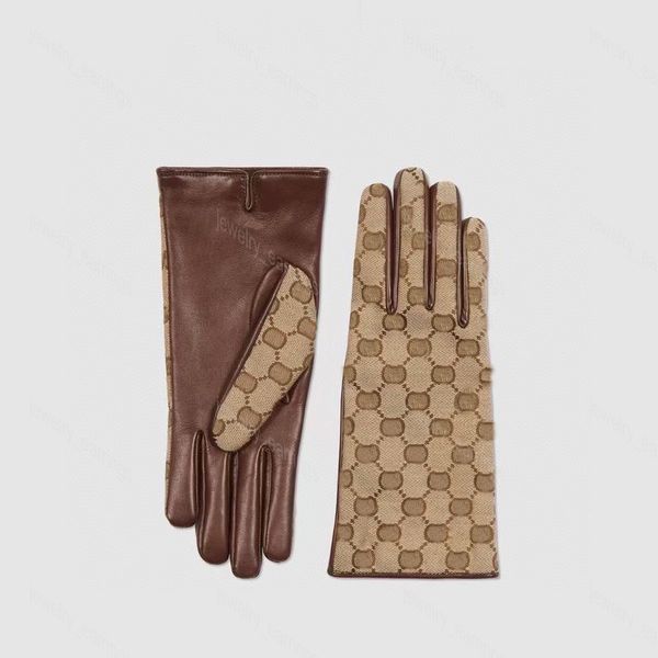 Femmes Toile Gants Designer Hiver Gant En Cuir En Peluche Écran Tactile Jumbo G Chaud Isolé En Peau De Mouton Doigt Cinq Doigts Gants Polaire Accessoires