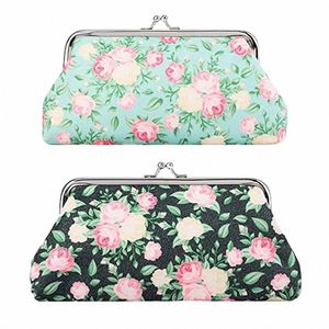 dames canvas handtassen bloemen kus clasp slot kaarten houder klutje tas lg portemonnee munt portemonnee grote portemonnee f8y4#