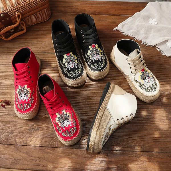 Femmes toile chaussures broderie Tang Style filles haut Sneaker femme coton chanvre chinois fait à la main bottes 240307