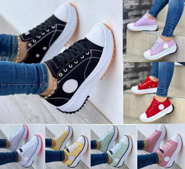 Femmes toile chaussures hautes top vulcanize chaussures lacets up baskets décontractés hauteur de forme de forme augmente les chaussures de fille femelles