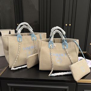 Dames canvas tote strandtas twee maten luxe handtas zilveren hardware crossebody designer tas geprinte letter schoudertas vintage boodschappentas pohette koffer