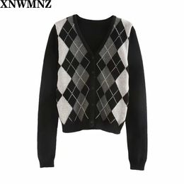 Cárdigan de mujer Vintage elegante patrón geométrico suéter de punto corto moda manga larga estilo inglés prendas de vestir exteriores Chaqueta 210510