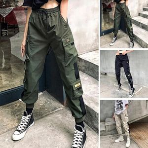 Femmes Pantalons de cargaison Black Ribbon Pocket Jogger Girls Hip-Hop Streetwear Unisexe HARAJUKU PANT