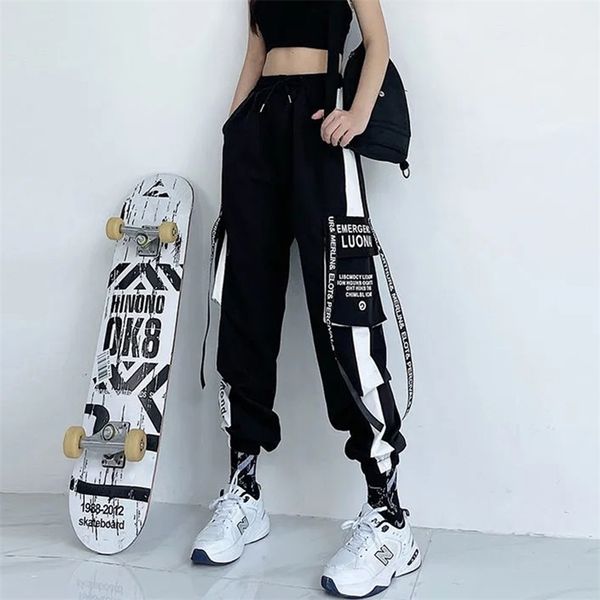 Frauen Cargo Hosen Hohe Taille Lose Sport Hosen Streetwear Kleidung Plus Größe Casual Hose Hohe Qualität Elastische Taille Unten 211216