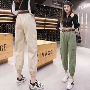 Femmes Cargo Pantalon Printemps Été Mode Femme Taille Haute Lâche Harem Pantalon Poche Pantalon Décontracté Streetwear avec Ceinture 210423