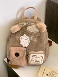 Mujeres Cartoon Fluffy Bear Pocket Mochila Moda coreana Pequeña y linda bolso de pelaje de lujos Mini Bolsas de viaje 240329