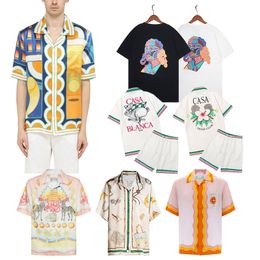 Casablanc Designer Men T-shirt Set Masao San Print Mens Mens Casual Shirt et Short Womens Loose Silk Shirt T-T-T-T-T-T-T-T-SEET FREE TRANSPORTION MEN TSHIRT