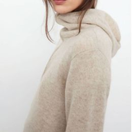 Suéter de punto con media cremallera y capucha de Cachemira para mujer, jersey de punto de manga larga de Color sólido a la moda para mujer, Top 220816