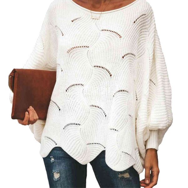 Femmes Casual Blouse Plus La Taille Bottoming Pull Femme Creux Crochet Fleur Lâche Tricot Chauve-Souris Chemise Chauve-Souris Manches Chandails