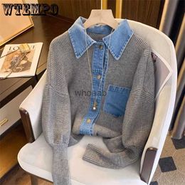 Dames Casual Denim Spcling Gebreid Jasje Herfst Lange Mouw Single Breasted Warme Zachte Trui Vest Hoge Kwaliteit Gebreide Jas HKD230829