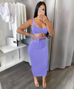 Vrouwen Casual Jurken Sexy Solid Color Bare Midriff Dress Multicolor Set 2 stks