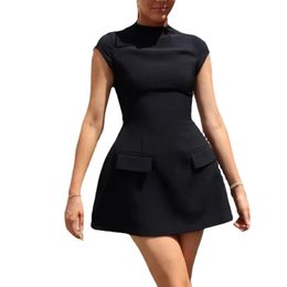 Femmes robes décontractées à manches courtes Mini robe une ligne robe de soleil taille haute coupe ajustée Flare fête Clubwear robe