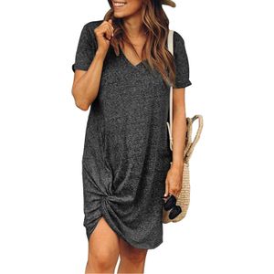 Vrouwen Casual Jurken V-hals Jurk Losse Moederschap Kleding Korte Mouw Loungewear Effen Kleur Onregelmatige Rok 4 Kleuren Beschikbaar YSR