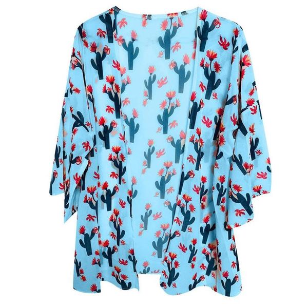 Mujeres Casual Estampado floral Verano Gasa Kimono Ninguno Cárdigan Playa Cubierta abierta Por encima de la rodilla Media manga Hasta Sarongs