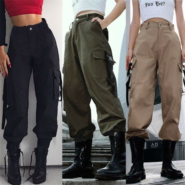 Femmes Casual Taille Haute Armée Lâche Sport Long Pantalon Hip Hop Danse Militaire Combat Camouflage Jogging Randonnée Jeans Pantalon Nouveau Q0801