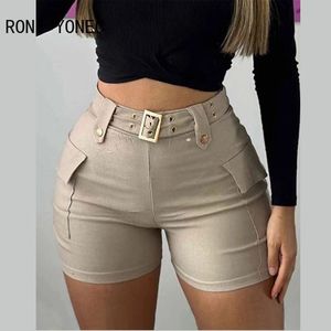 Vrouwen Casual High Taille met riemen Pocket Skinny Straight Club Sexy Shorts 240411