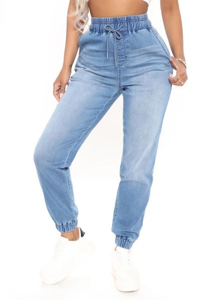 Femmes Jeans décontractés Capris pantalon mince blanchi Hiip Hop cordon Design à la mode crayon pantalon taille haute haute élastique