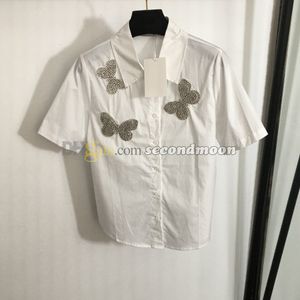 Mujeres Blusas de manga corta Camiseta de la solapa Camiseta Sparking Rhinestone T Shirts Diseñador Camas transpirables