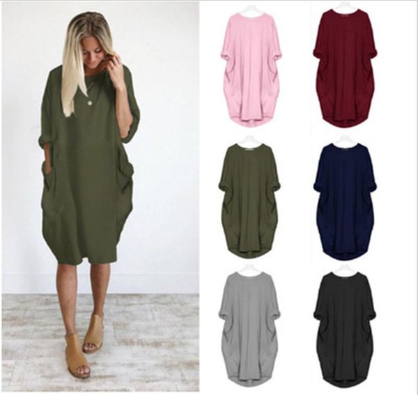 Femmes Casual Robe Lâche Tendance De La Mode Nouvelle Poche À Manches Longues Robe Designer De Vêtements Femme Couleur Unie Col Rond Robes De Grande Taille