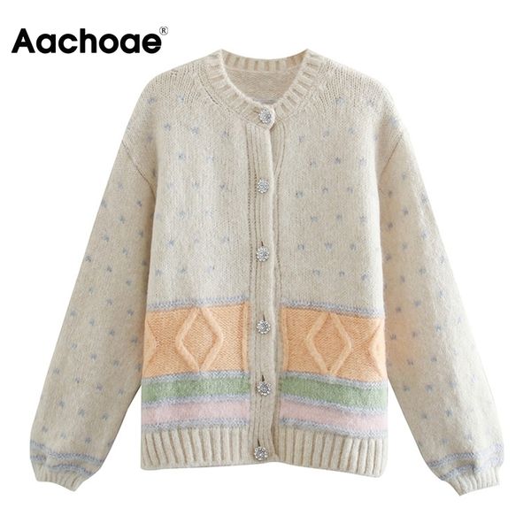 Mujeres Casual O Cuello Patchwork Cardigans Mujer Manga Larga Vintage Suéter Señoras Pedido Outerwear Cardigan Coat 210413