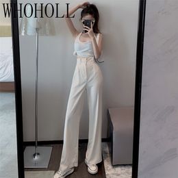 Vrouwen casual broek losse stijl rechte pak hoge taille chic office dames broek streetwear vrouwelijke 211115