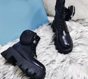 Femmes Casual Chaussures Martin Boot Bottes Monolish Brillant Rois Boottom Cuir Nylon Cheville Combat pour Dames Sangle avec pochette en nylon amovible