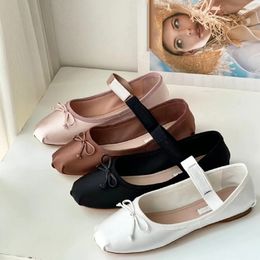 Chaussures décontractées pour femmes et filles, pantoufles de Ballet avec nœud en Satin, pantoufles basses de haute qualité pour filles