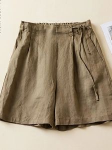 Vrouwen Casual Korte Broek Collectie Zomer Vintage Stijl Effen Kleur Losse Comfortabele Vrouwelijke Katoen Linnen Shorts B2438 240314