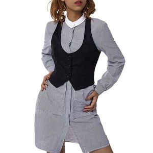 Femmes Casual Gilet court Couleur unie Sleevel Butt Down Slim Fit Gilets secs Tuxedo Costume Racerback Vintage Streetwear o4RO #