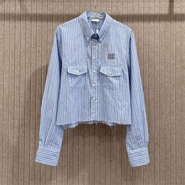 Camiseta de blusa para mujeres de letra Tamisa azul de lujo diseñador de lujo camisas de manga larga topas diarias de manga larga diarias