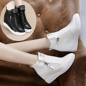 Vrouwen Casual Sneakers Lederen Platform Sleehak Laarzen Verborgen Hak Verhogen Vrouw Y Zijrits Gevulkaniseerd Hip Top Schoenen 240313