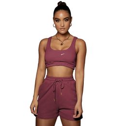Vrouwen Casual Solid Shorts Sets Ladies Tracksuits Crop Top en DrawString Shorts 2 -Piece Matching Sportswear Set Summer Athleisure Outfits Jumpsuits