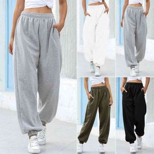 Femmes Casual Solide Sport Pantalon Mince / Épais Deux Types Ceinture Élastique Joggers Mode Baggy Gymnases Pantalon De Course Pantalon De Jogging Y211115