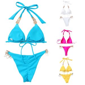 Vrouwen Casual zwempak Bikini set Bandage Halter Bralow Taille slipje Crystal Diamond Decorated Bikinis Set 240105