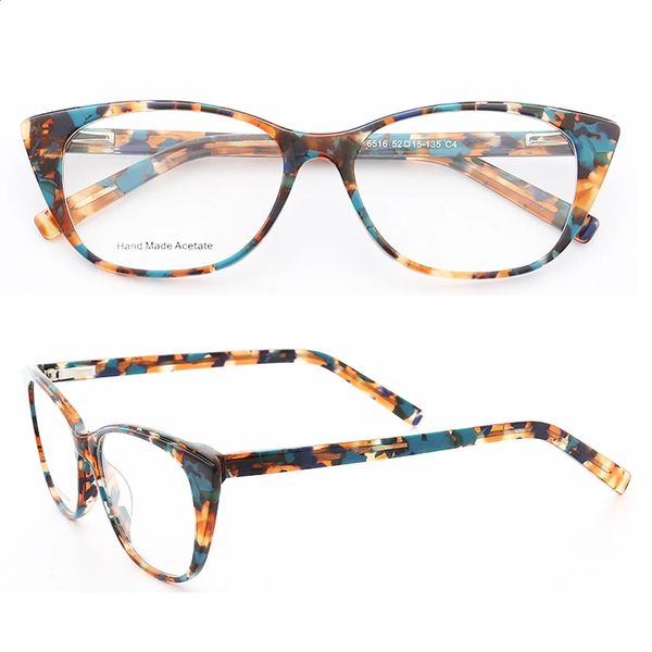 Femmes Cat Eye Eyeglass Cadre pour les lunettes optiques de mode ronde Frames Tortoise Retro Prescription Spectacles Leopard Print 240313