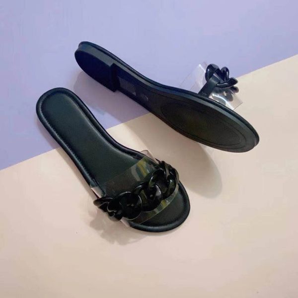 Femmes chaîne sandale été bout ouvert appartements pantoufles arc-en-ciel diapositives mode sexy gelée chaussures légères plage tongs qualité supérieure