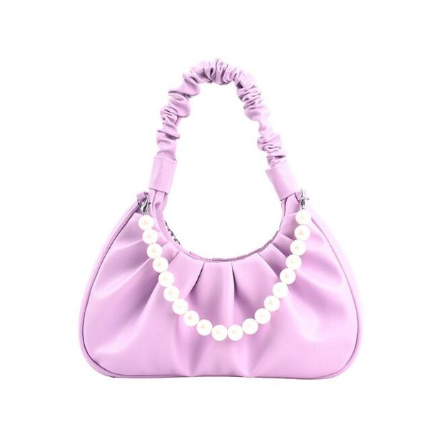 Bolsos de hombro con cadena para mujer, bolsos de diseñador con pliegues morados, axilas en la nube, bolsos de perlas para baile de graduación, bolsos cruzados para mujer, bolsos de mensajero